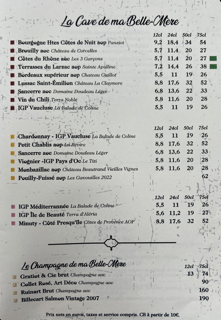 Chez ma belle mère menu 3