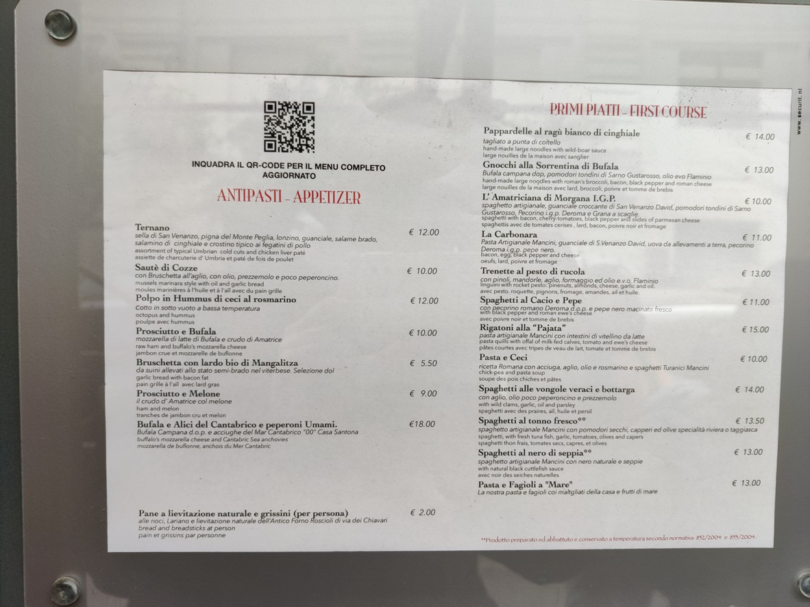 Trattoria Morgana menu 1