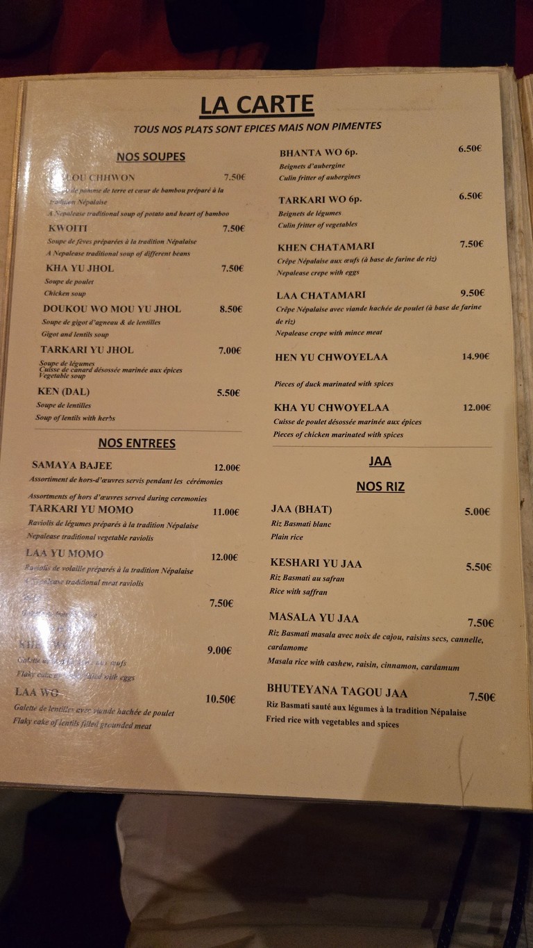 Kathmandu menu 2