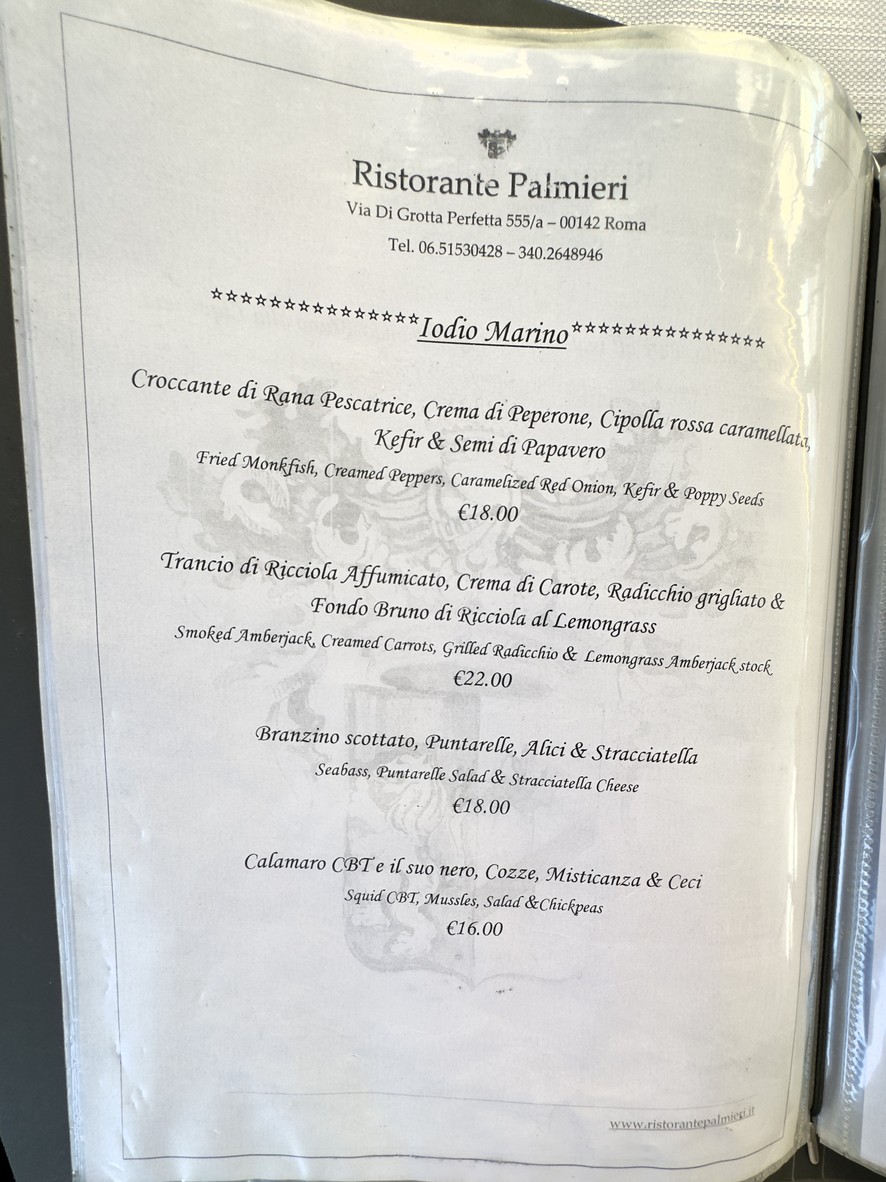 Ristorante Palmieri menu 1
