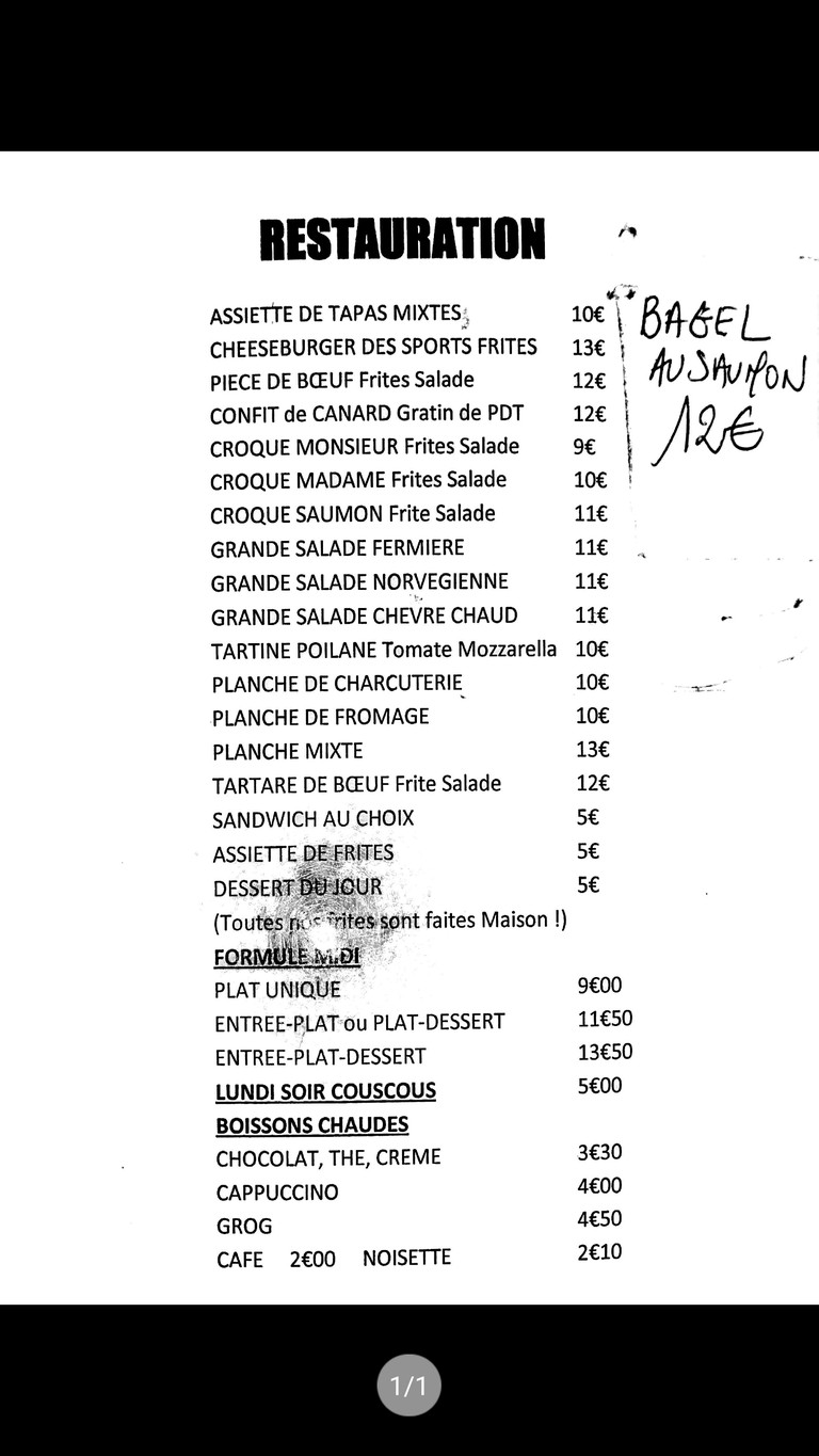 Le Café des Sports menu 1