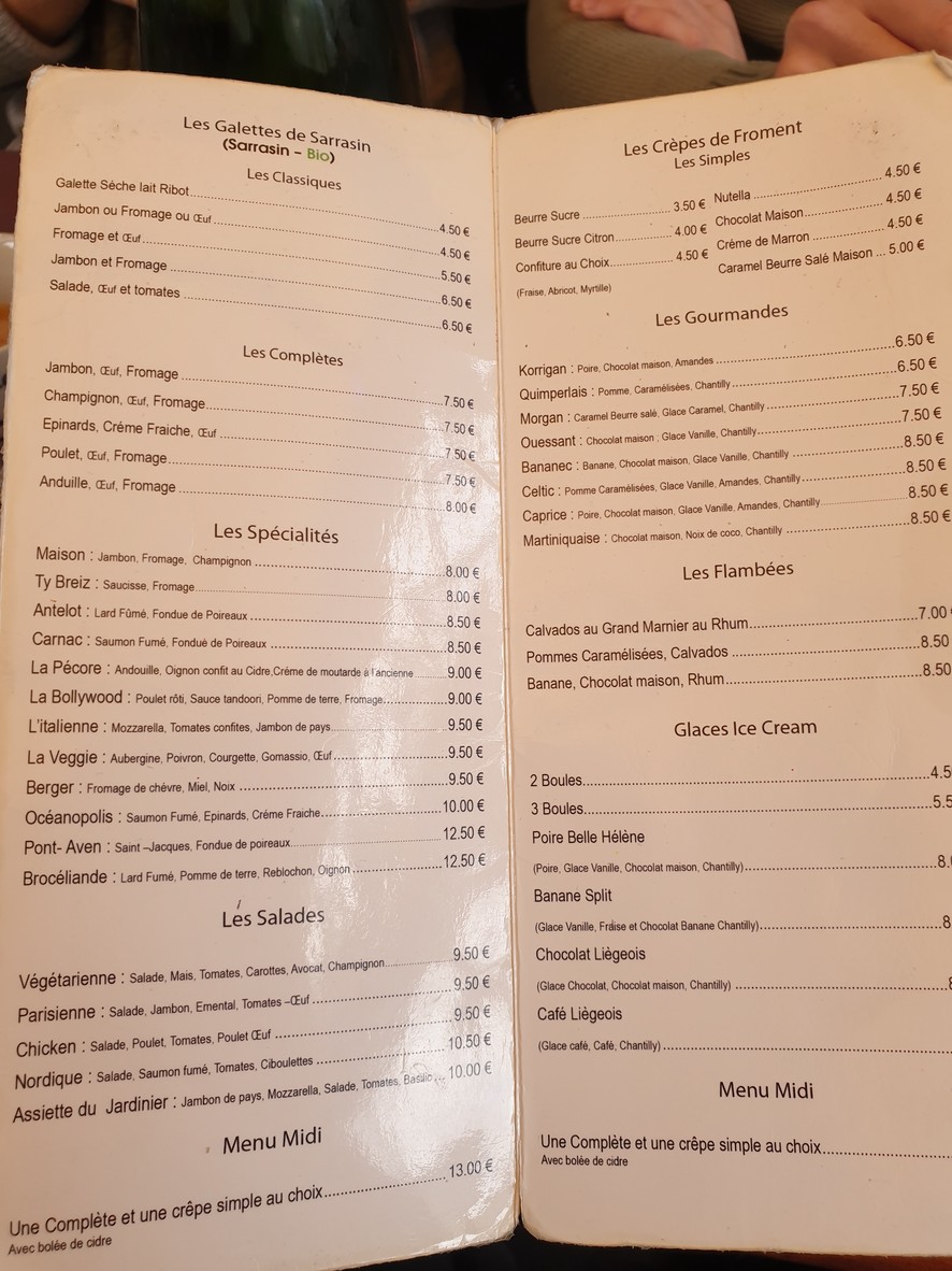 Crêperie Brocéliande menu 1