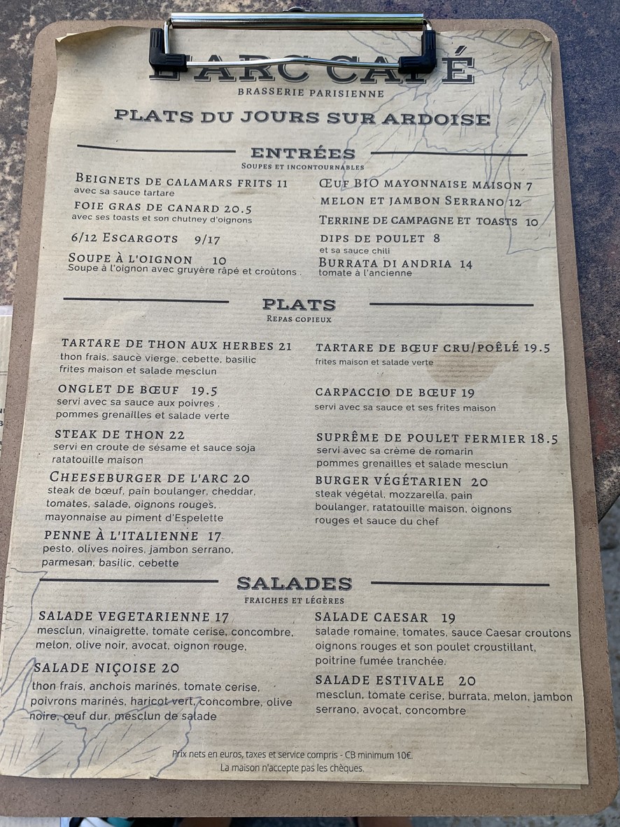 L'Arc Café Brasserie Restaurant menu 1