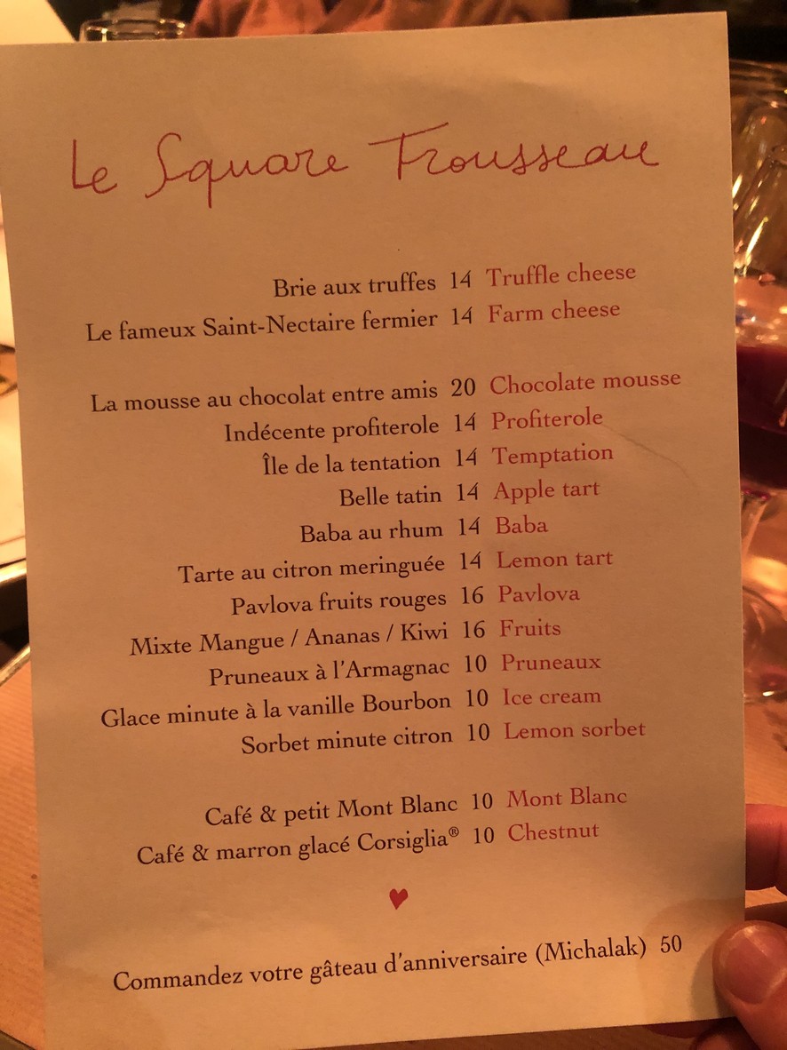Le Square Trousseau menu 3