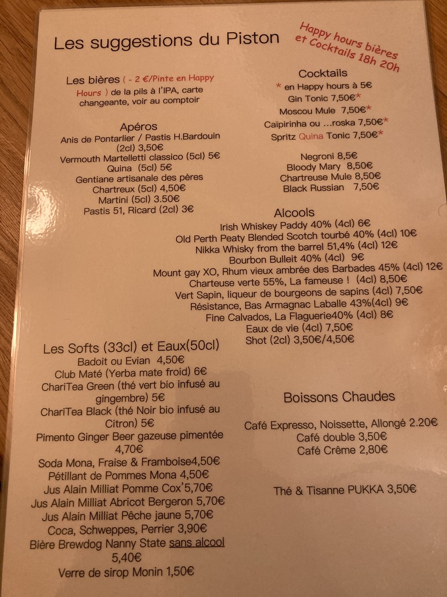 Le Piston Pélican menu 2