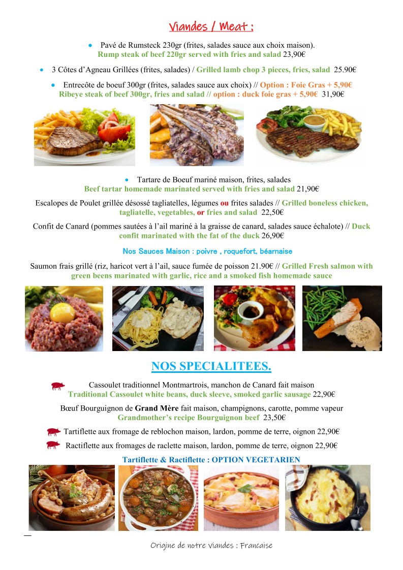 L'Artiste menu 2