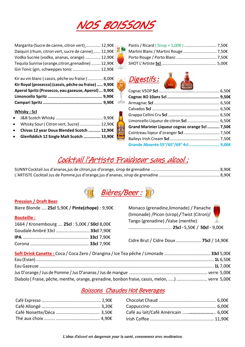 L'Artiste menu 4
