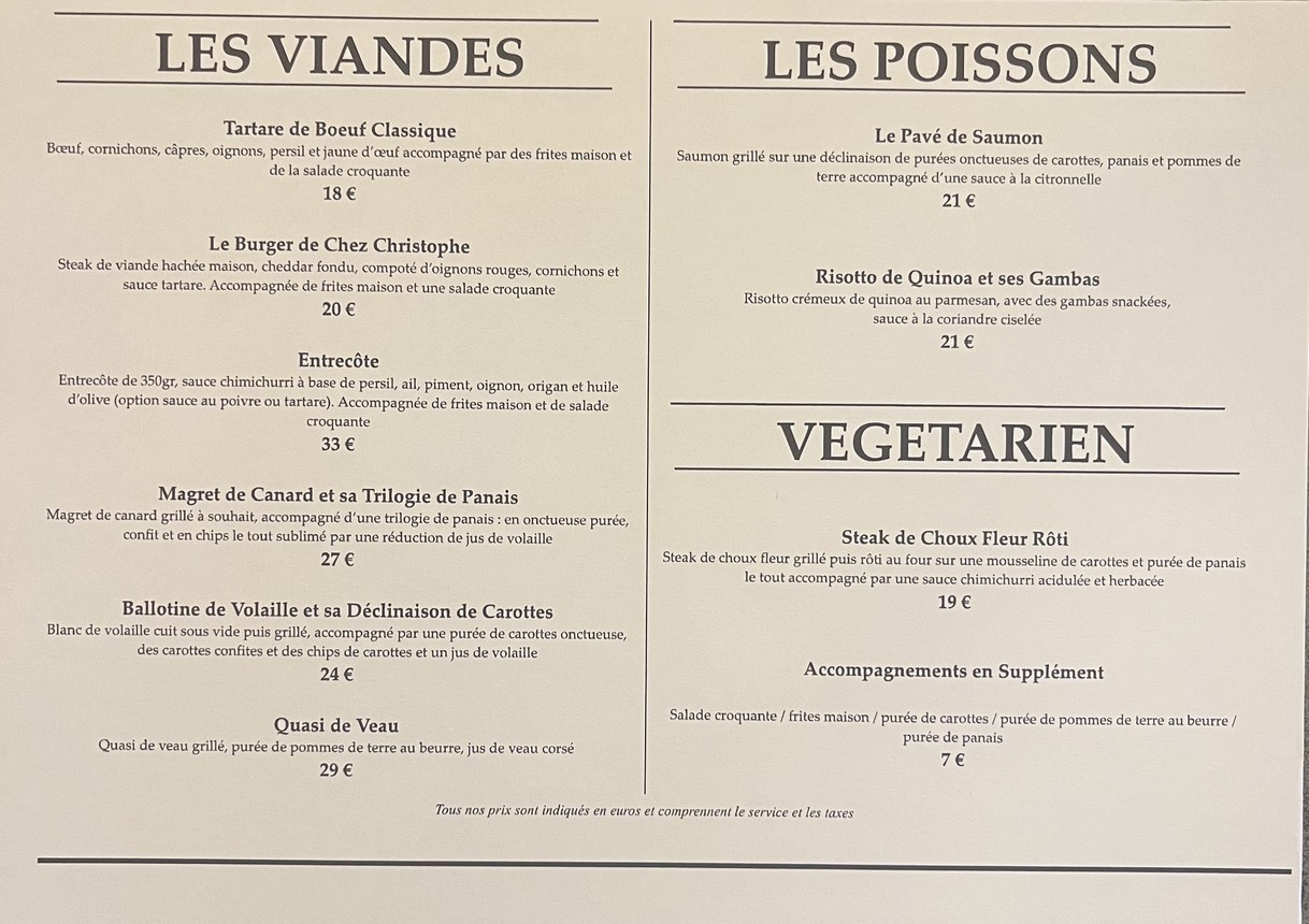 Chez Christophe menu 3