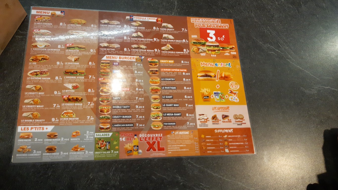 餐厅特制 menu 1