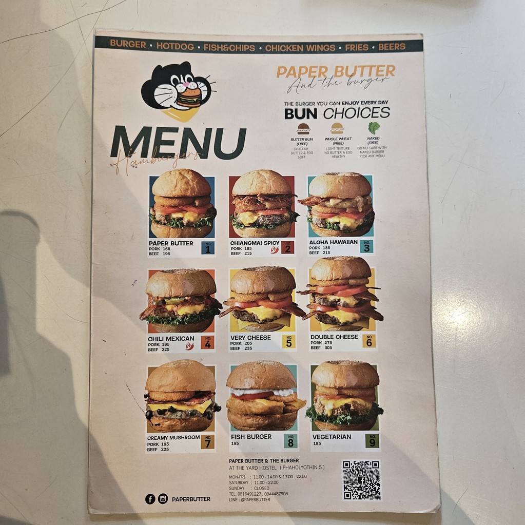 Paper Butter and the Burger menu 1