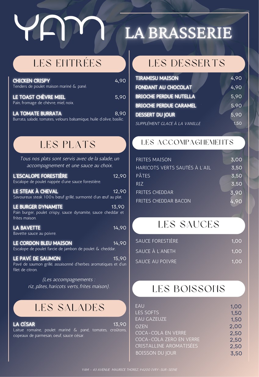 YAM RESTAURANT menu 1