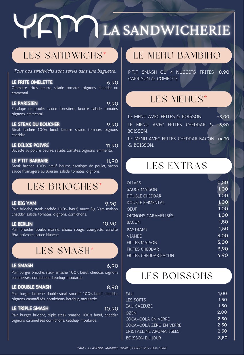 YAM RESTAURANT menu 2