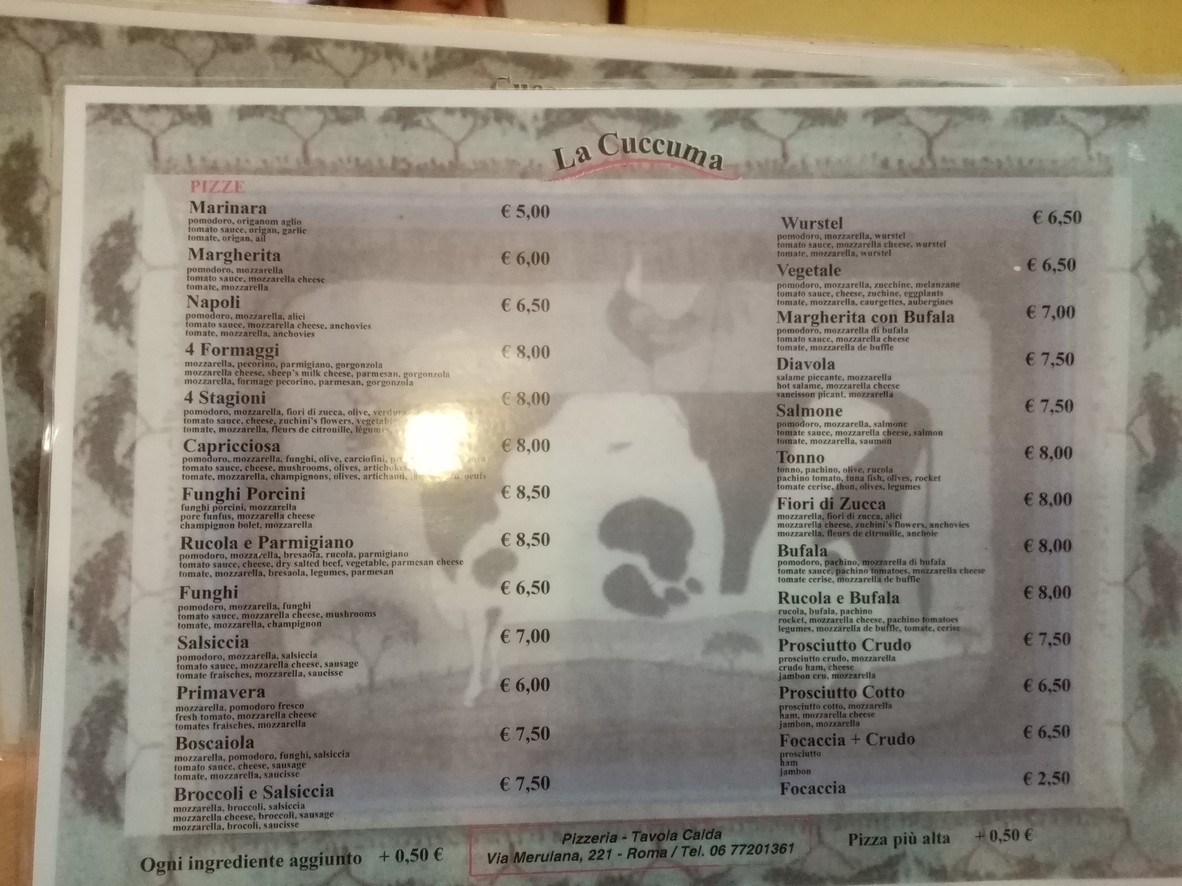 La Cuccuma, Mangiare a Roma, Paninoteca, Roma, Ristorante Roma, Pizzeria Roma menu 2
