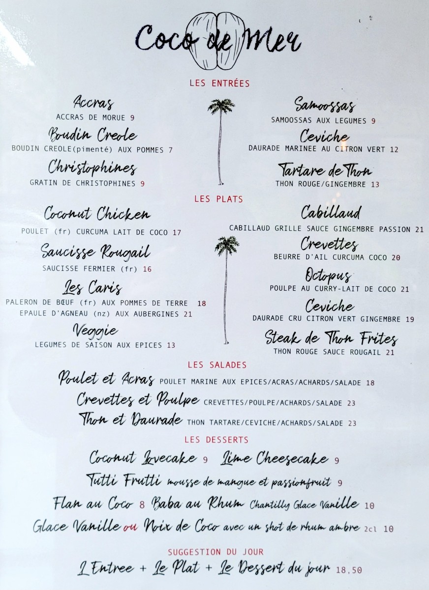Coco de Mer menu 1