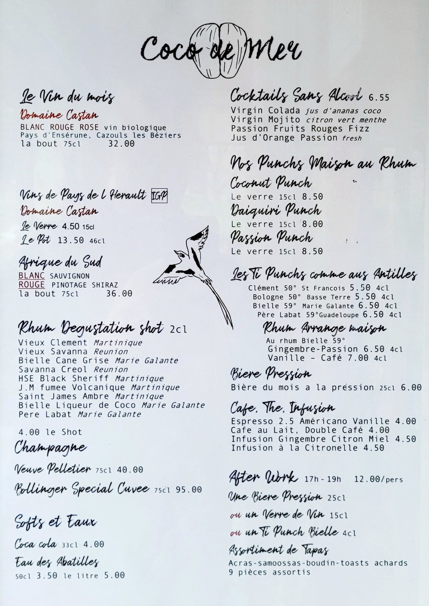 Coco de Mer menu 2