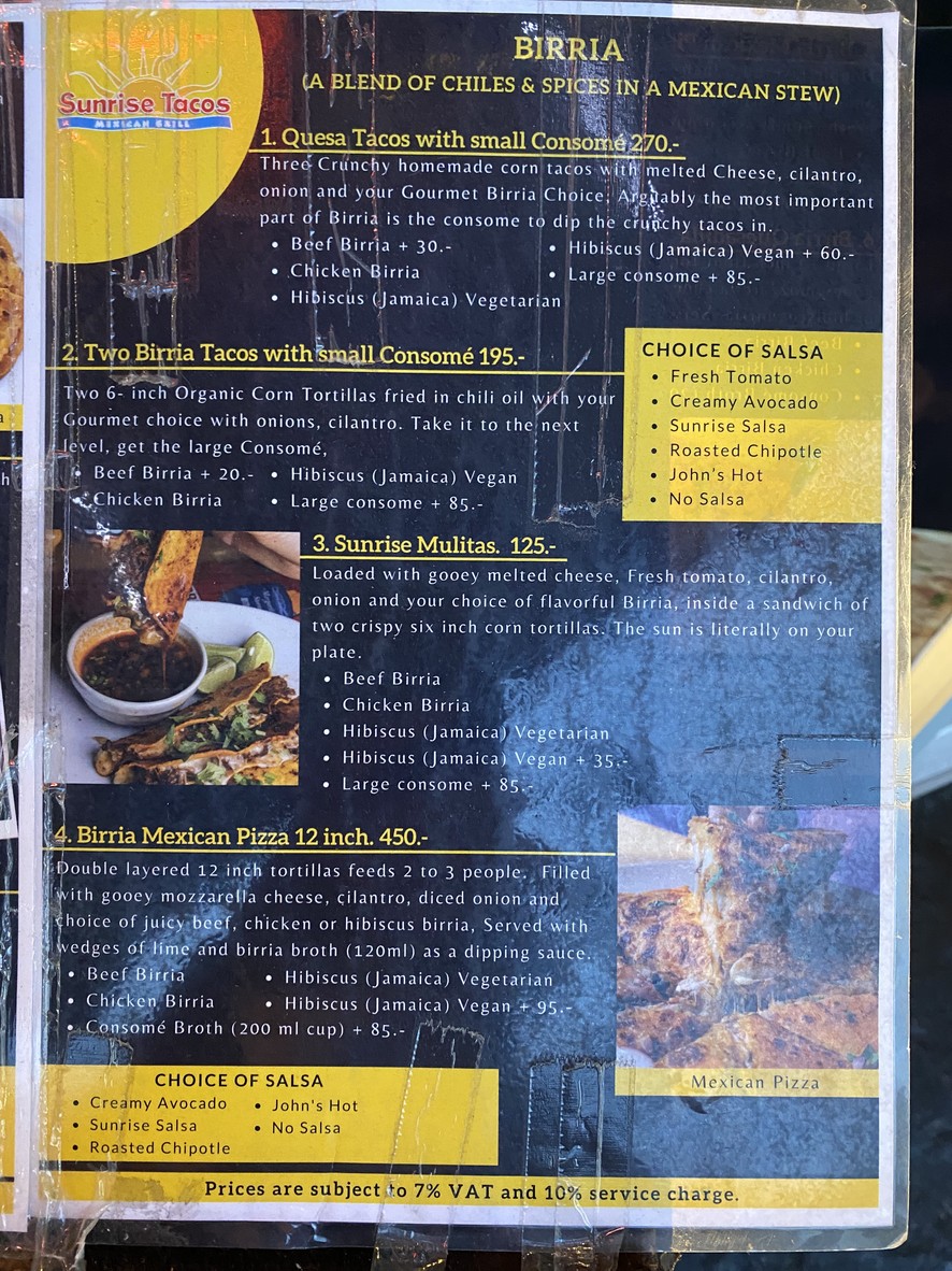Sunrise Tacos Big C Ekamai menu 2