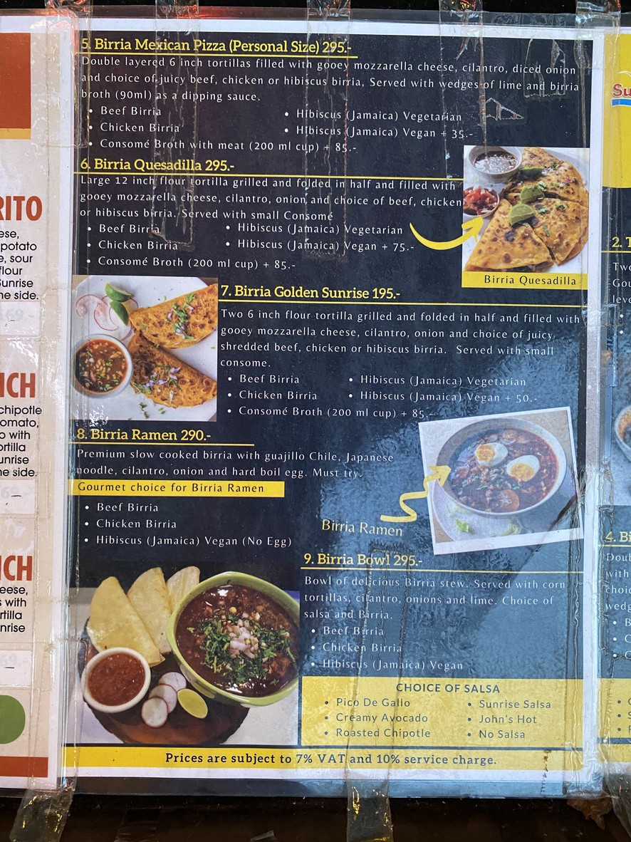 Sunrise Tacos Big C Ekamai menu 3