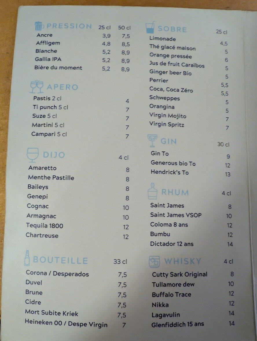 The Amateurs menu 3