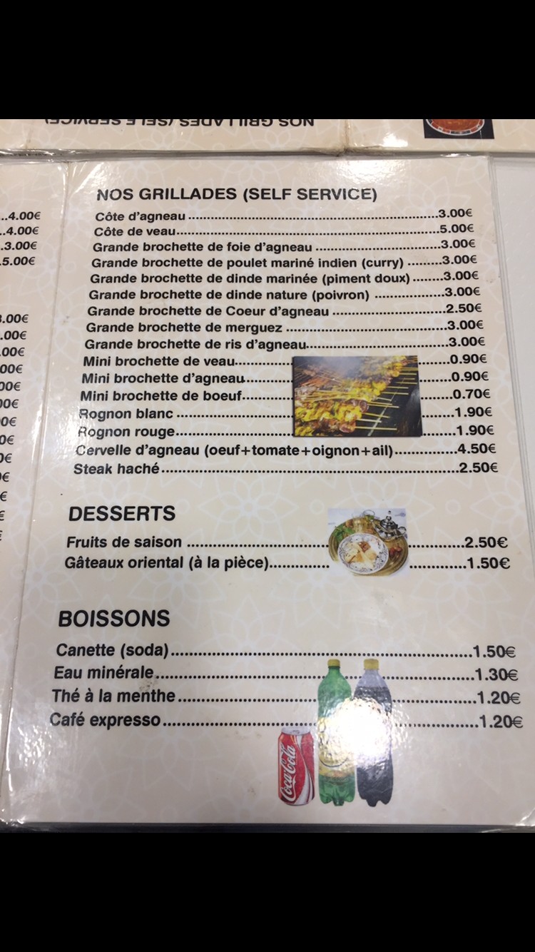 HBA Délices d'orient menu 1