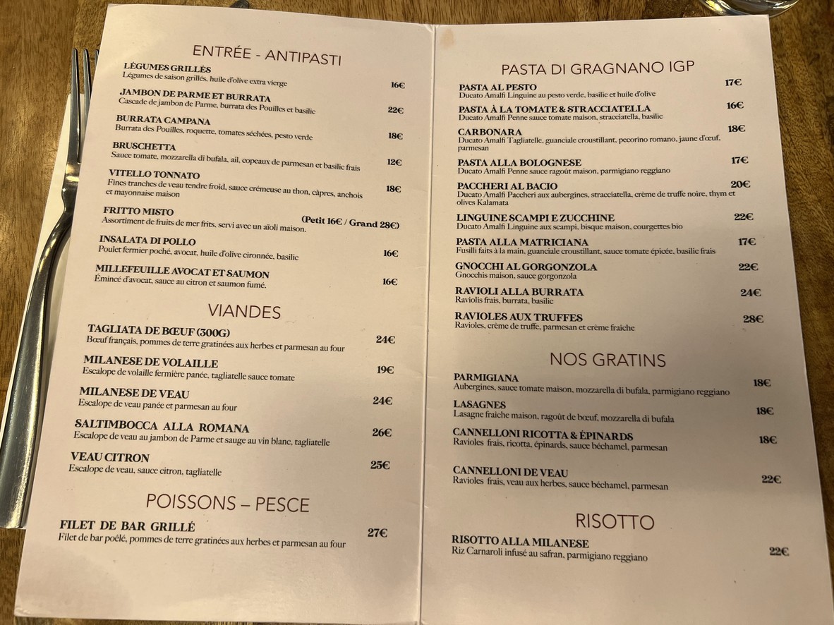 Al Bacio menu 2