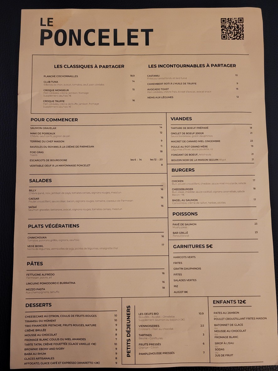 Le poncelet menu 1