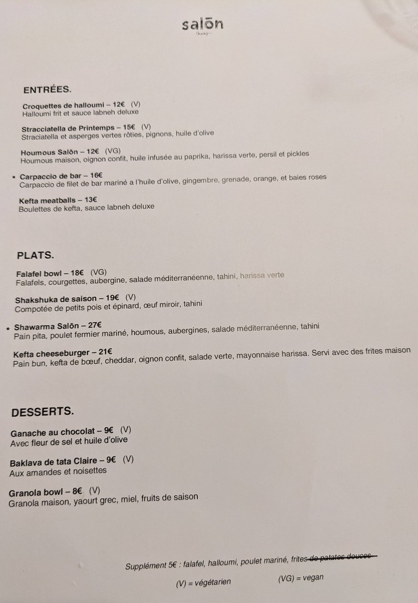 Salōn Marais menu 1