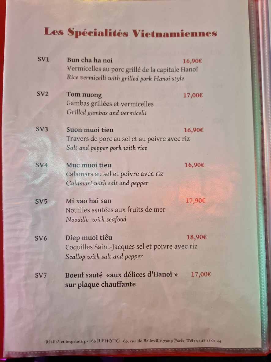 Restaurant Aux Délices D´HaNoi menu 3