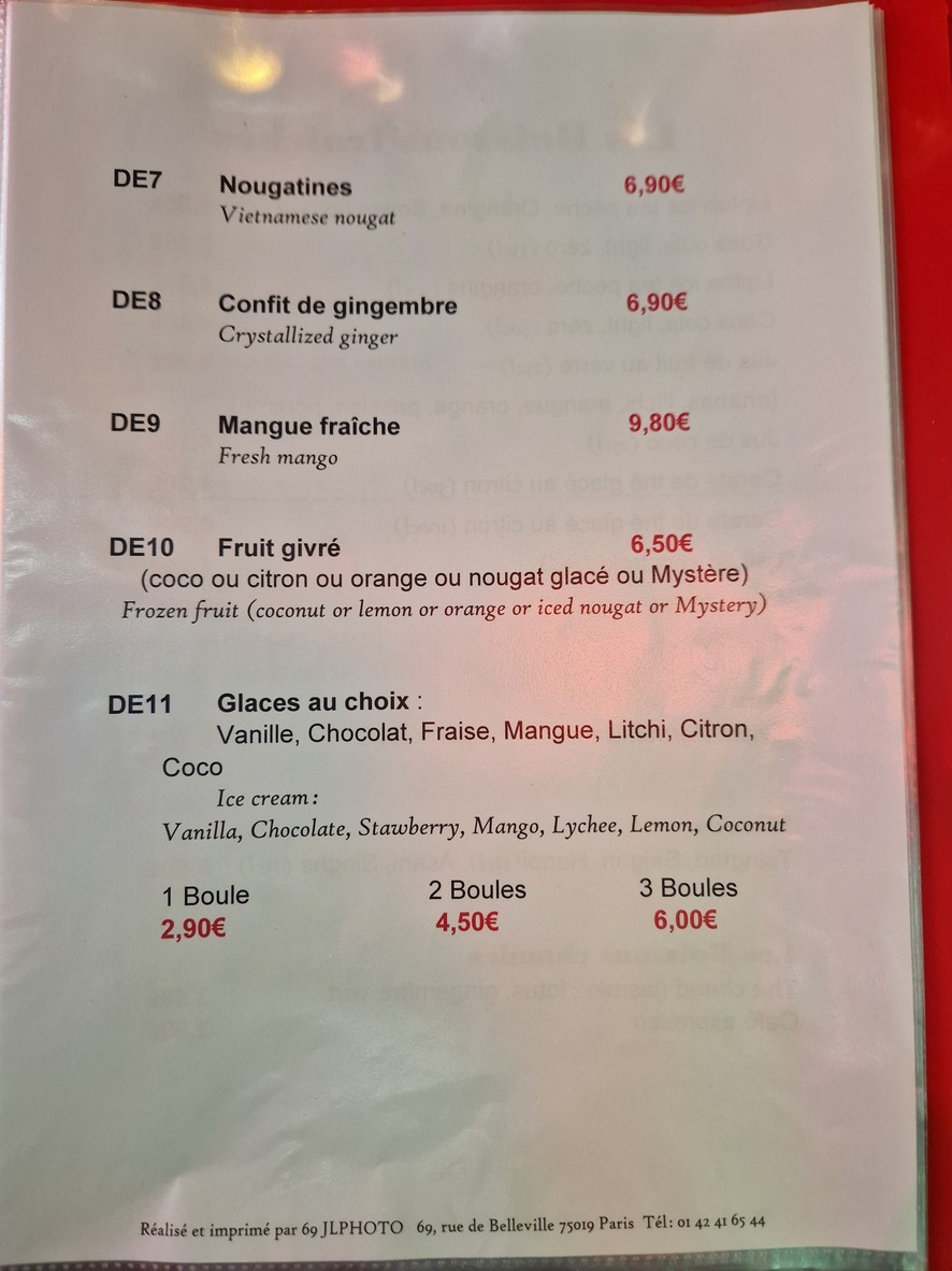 Restaurant Aux Délices D´HaNoi menu 7