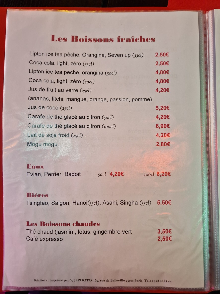 Restaurant Aux Délices D´HaNoi menu 8