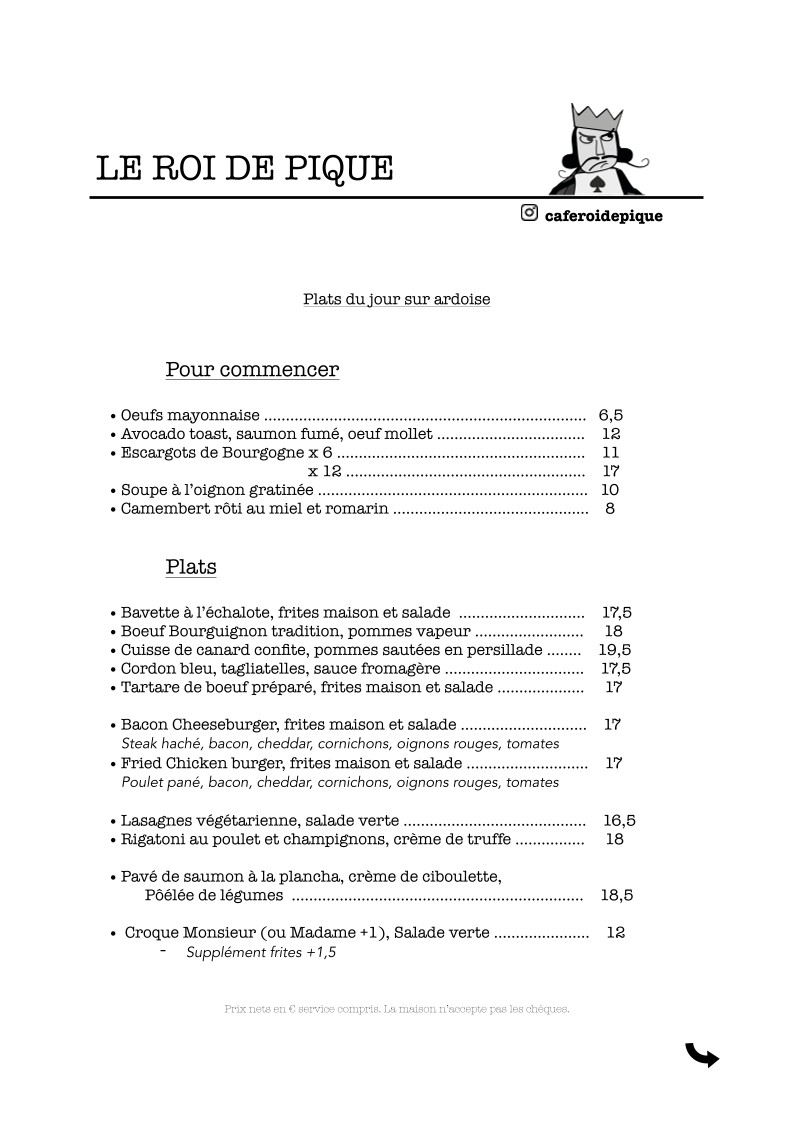 BRASSERIE LE ROI DE PIQUE menu 2