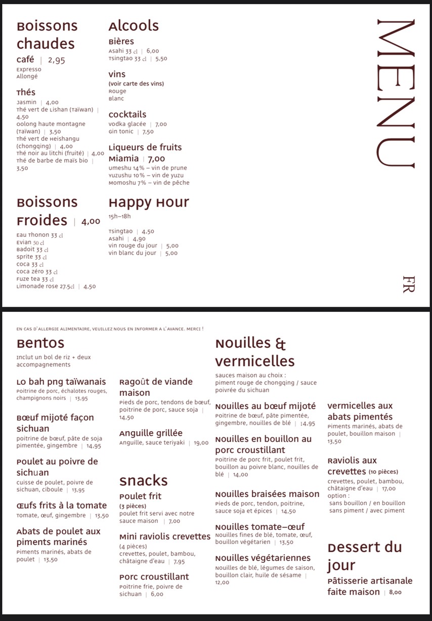 MIA MIA kitchen menu 1