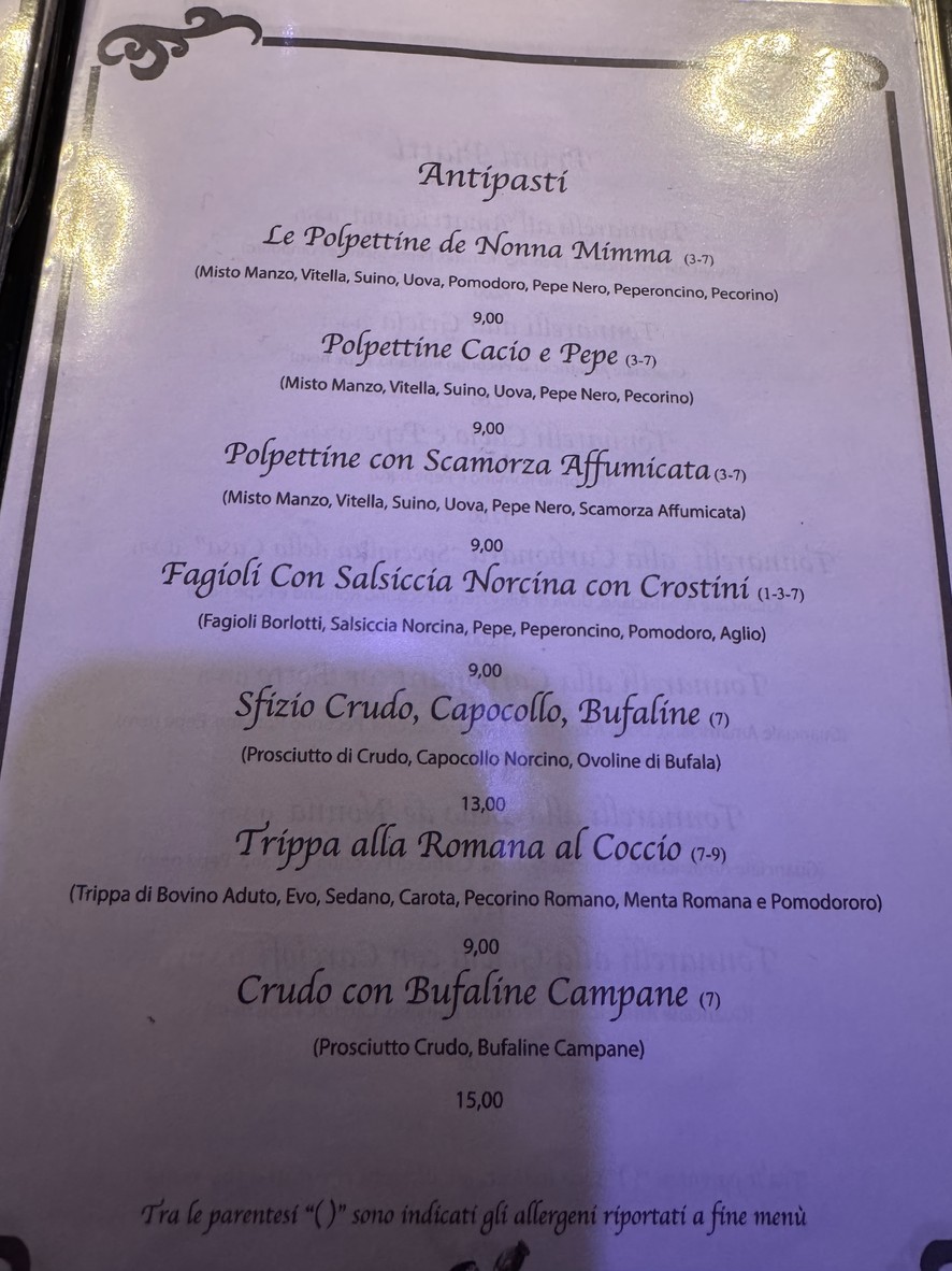Dar bello de Nonna Cucina Romana menu 1