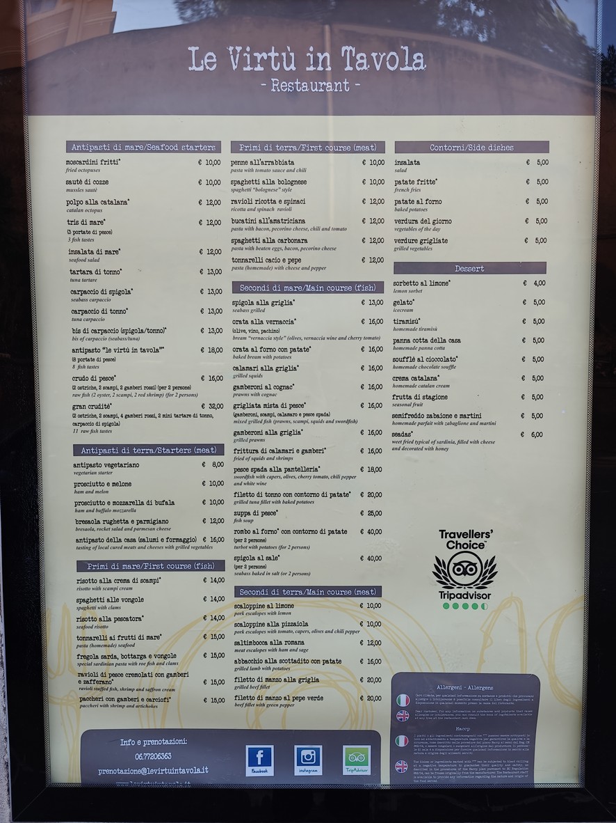 Le virtù in tavola menu 1