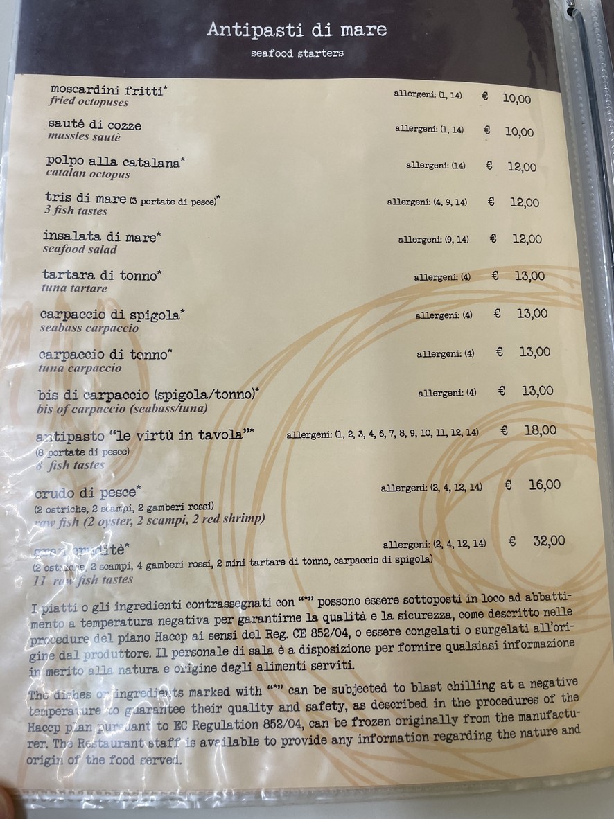 Le virtù in tavola menu 2