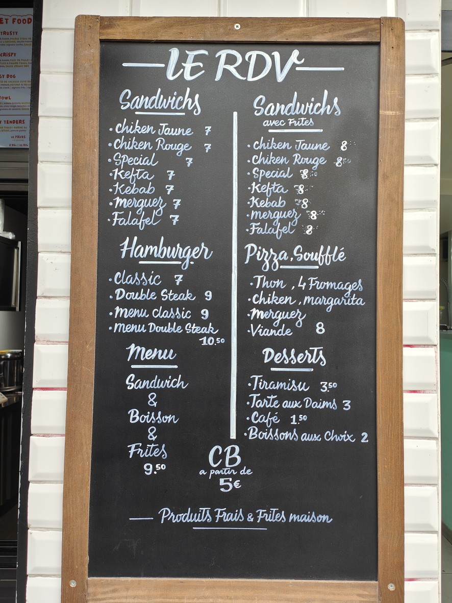 Le RDV snack-restaurant menu 1