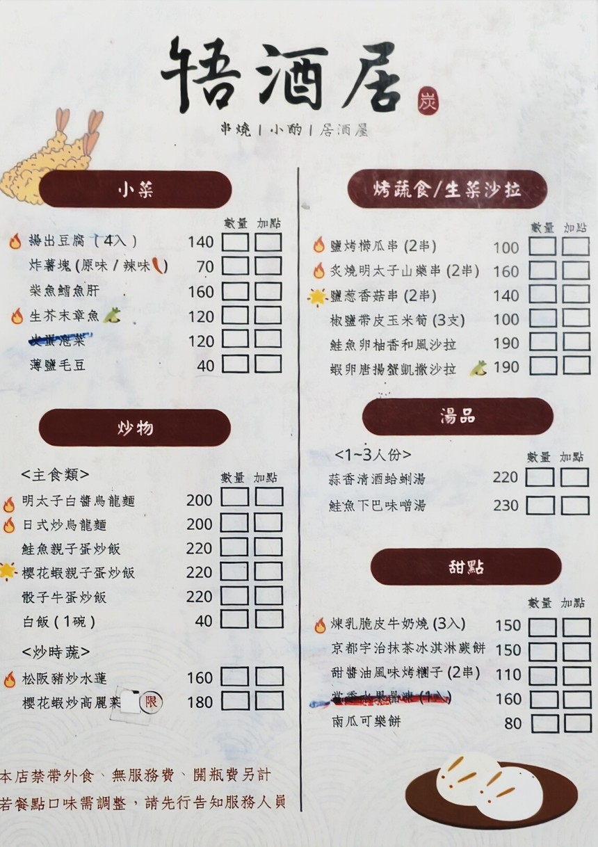 Ngau Jau Jiu Ju Chuan Shao Izakaya - Yuanshan Meishi Yuanshan Canting Taibei Izakaya Datongqu Meishi Datongqu Xiaoye Fujin Meishi restaurant menu 1