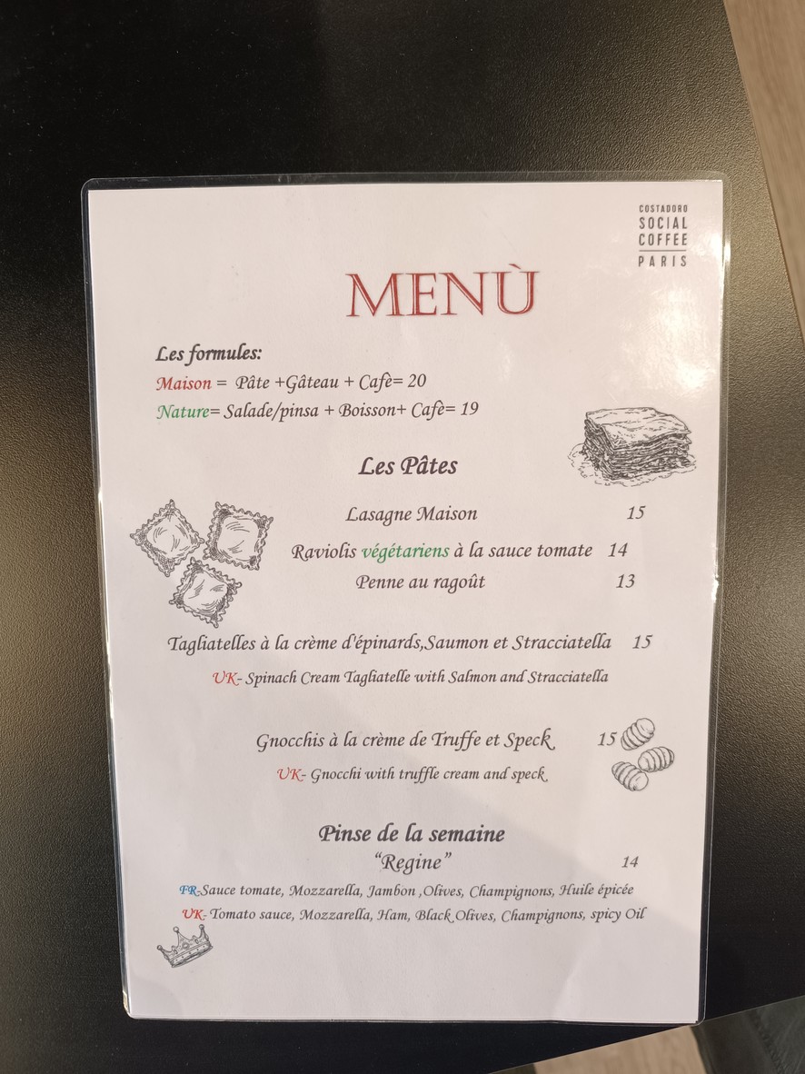 Costadoro Social Coffee menu 1