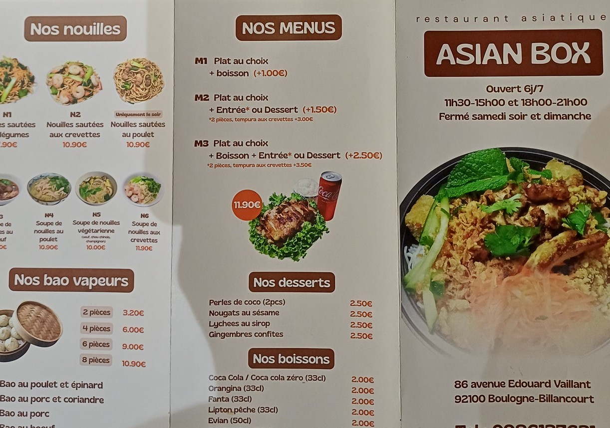 Asian Box menu 2