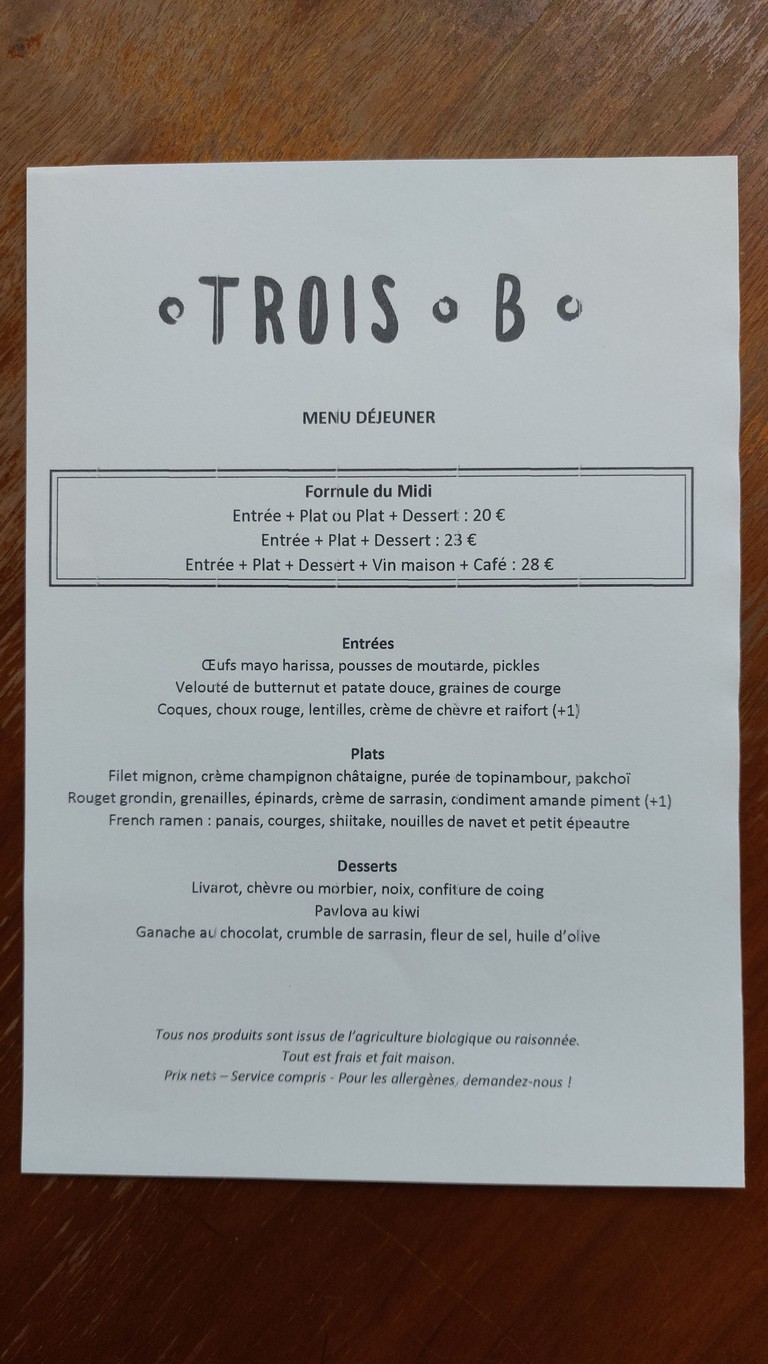 Restaurant Trois B menu 3