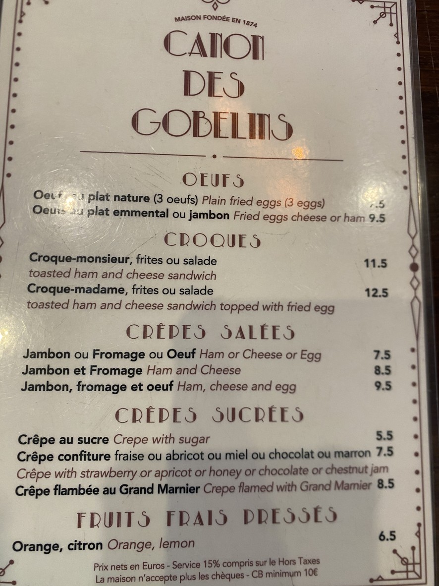 Le Canon des Gobelins menu 2