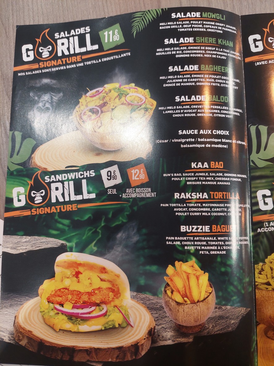 Jungle Gorill menu 2