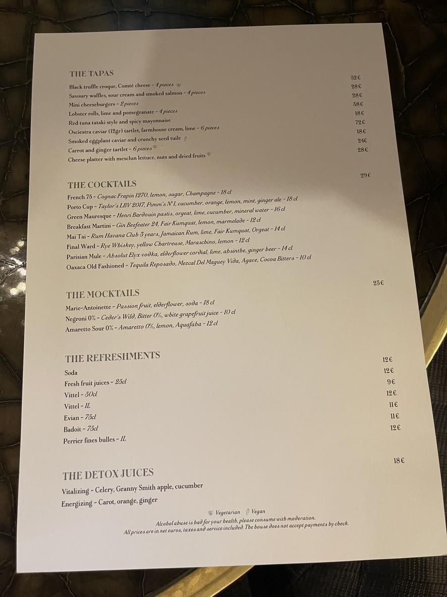 Les Ambassadeurs menu 1