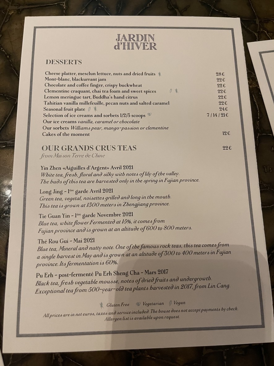 Les Ambassadeurs menu 2