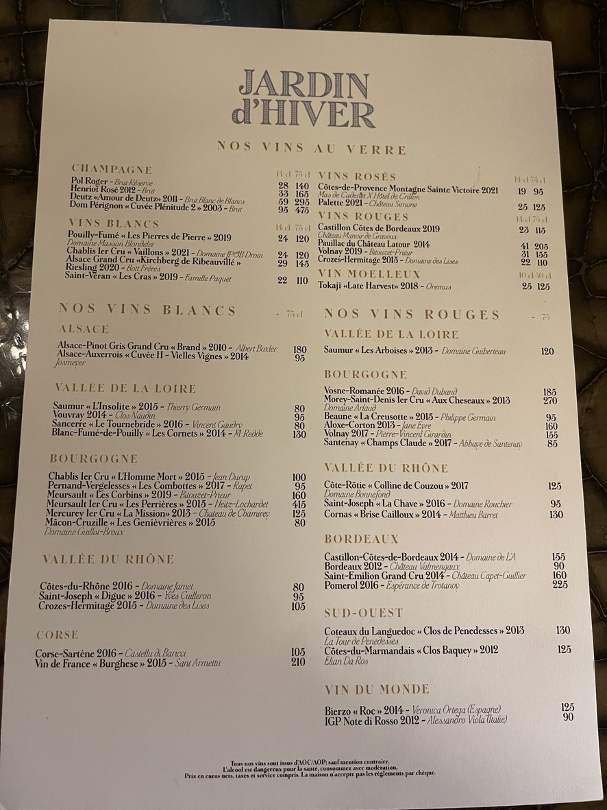 Les Ambassadeurs menu 3