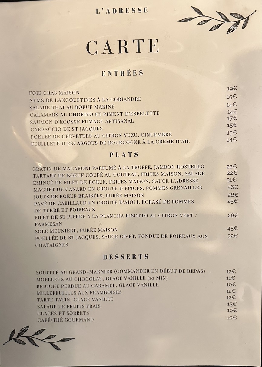 L'Adresse menu 1