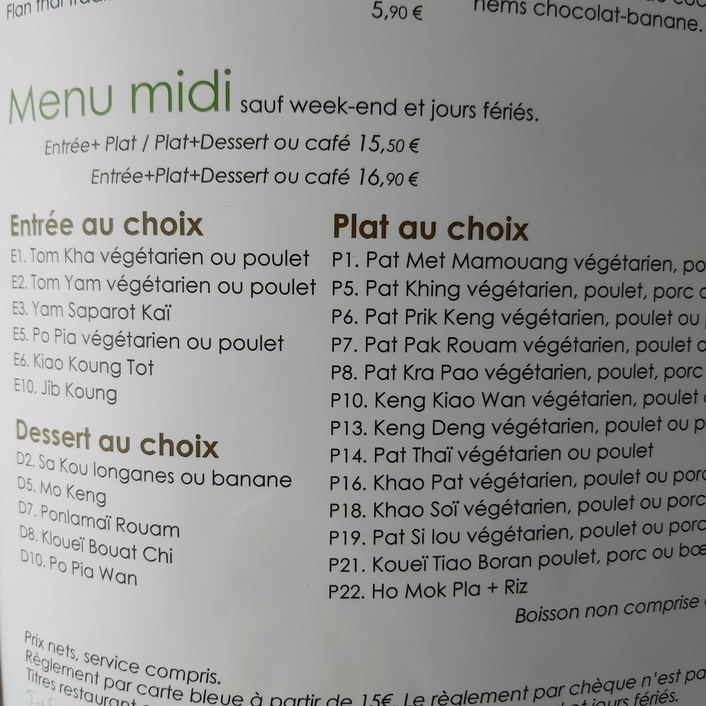 Paya Thaï Aligre menu 2