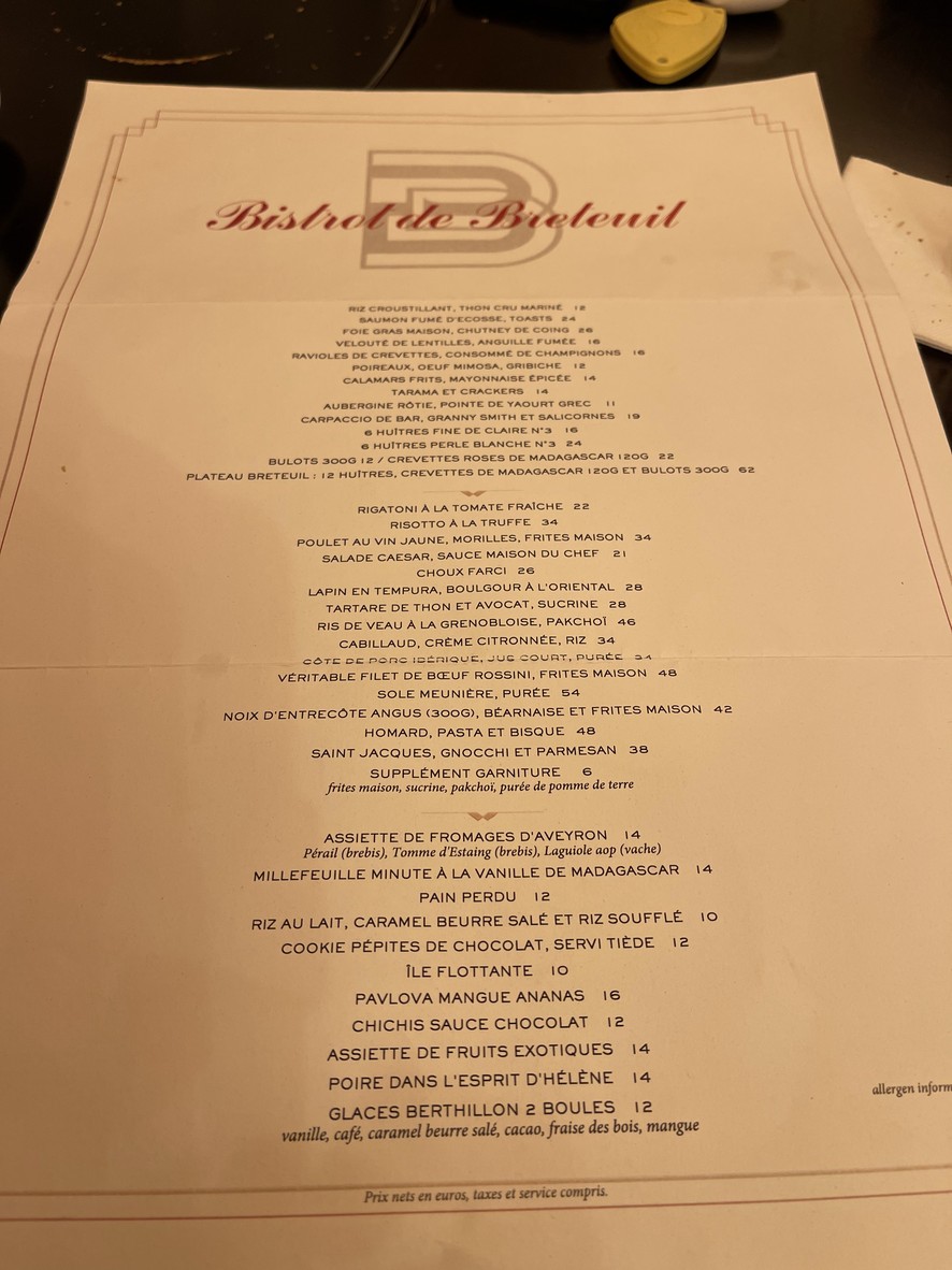 Le Bistrot de Breteuil menu 1