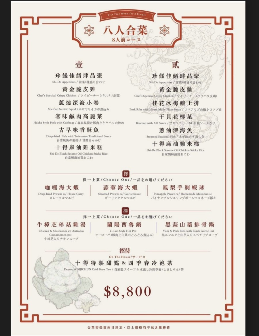 Shí dé sī chú - Tái cài liào lǐ menu 1