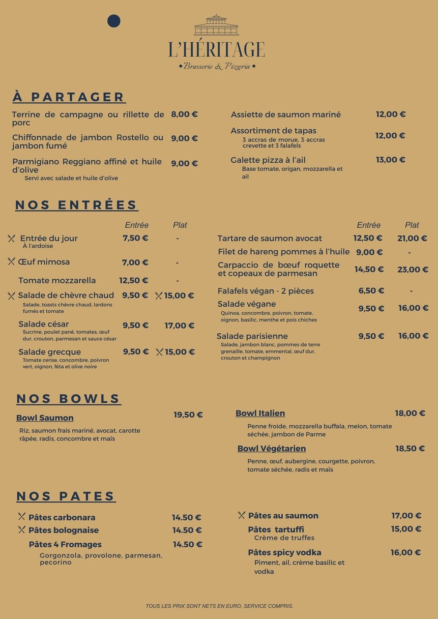 Brasserie L'Héritage menu 1