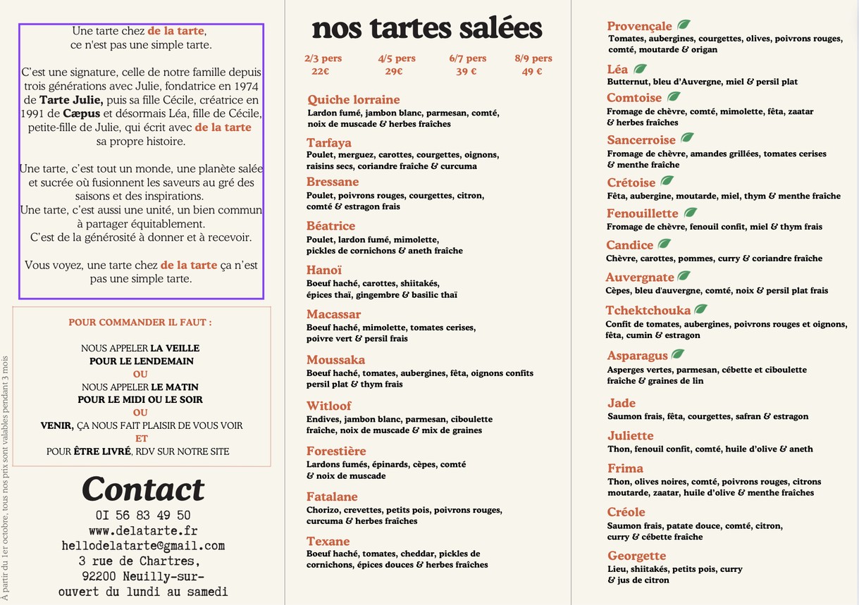 De la tarte menu 2